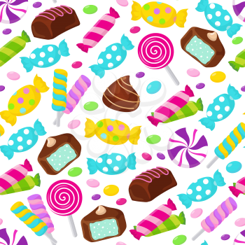 Lollipop caramel candy seamless vector pattern. Assorted sweets endless background. Pattern with dessert candy snack illustration