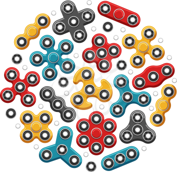Hand spinners or fidget spinner toys icons. Stress relief mechanical balls vector illustration on white