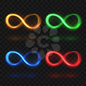 Abstract glittering infinity or eternal magic light loop vector symbols. Colorful brightness icons glitter loop infinite illustration