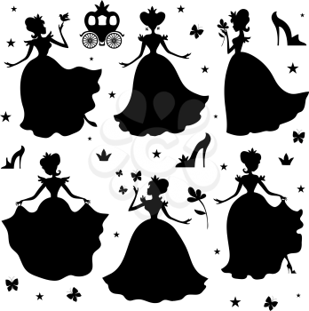 Little princess vector silhouettes. Girl princess black silhouette illustration isolated on white background
