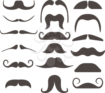 Funny fake moustaches for mouth mask vector. Collection of fashion moustaches, illustration of curly moustache