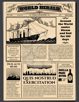 Retro business newspaper, old dirty sheets newsprint vector mockup. Retro newspaperwith news, illustration of top news tabloid