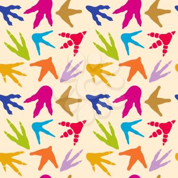 Dinosaur footprints vector seamless pattern. Background with color footprins animal, illustration of dinosaur footprints