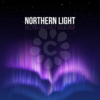 Aurora borealis, northern light winter vector abstract backdrop. Color northern light background, night sky with abstract northern light illustration