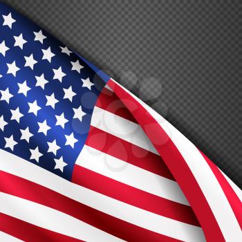 Patriotic vector background with american USA waving flag. Illustration of american flag waving