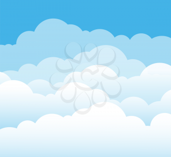 Sky and clouds. Cartoon cloudy background. Heaven scene with blue sky and white cloud. Vector illustration. Background scene cloud, heaven cloudy cumulus in air
