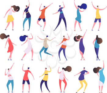 Dancing people. Cartoon stylish men and women dance on party dancing club. Clubbing people vector characters. Illustration of people on party, rhythmic dancing