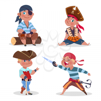 Cartoon character boys pirates vector isolated on white background. Pirate character boy, costume pirating illustration