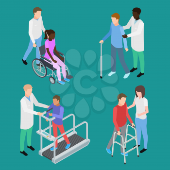 Isometric physiotherapy and medical rehabilitation for teenagers and adults. Vector rehabilitation isometric, illustration of 3d fitness physiotherapy