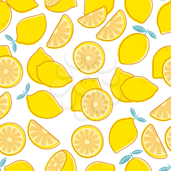 Lemon seamless pattern. Tropical citrus exotic fruit print. Yellow lemons summer floral repeating vector decorative texture. Illustration of fruit pattern, summer citrus