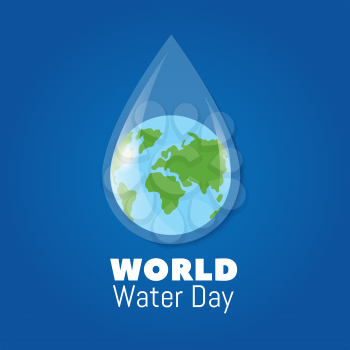 World water day poster. Earth in clear water drop. Save water vector background. World day aqua, logotype ecology water illustration