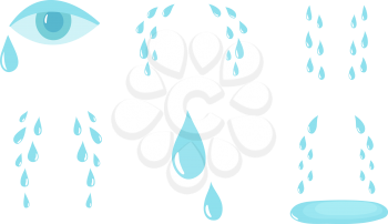 Cartoon tears. Cry and sweat drops. Crying tears, droplets from eyes vector isolated set. Illustration of drop tear and cry sorrow and sadness