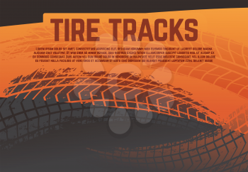 Tire tread tracks background. Grunge racing tire road marks. Abstract motorcycle rally vector poster. Illustration of tire track, trace dirty imprint grunge
