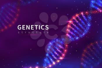 Dna background. Genetics structure, biology technology. 3d human genome dna model vector poster. Illustration of structure molecular helix, genetic dna