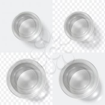 Top view glass. Clear shot of vodka or water, glass cup isolated on white and transparent background. Kitchen glassware vector set. Illustration of top view glass with water, clean realistic drink