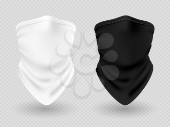 Realistic face bandanas or biker scarfs black and white isolated on transparent background illustration