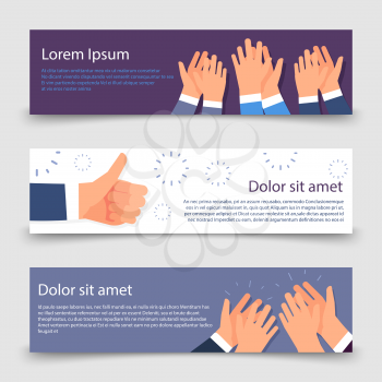 Applause flat set of banners template with clapping hands. Vector illustration