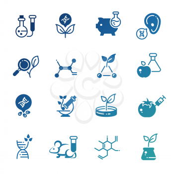 Set of icons of genetic modification biotechnology and dna research. Vector illustration