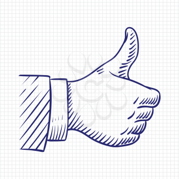 Thumbs up like hand sketch vector illustration isolated on white background