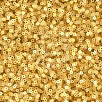 Gold luxury shimmer sequins. Disco party vector seamless texture. Sequin and glitter shimmer sparkle, glamour background bright and shiny illustration