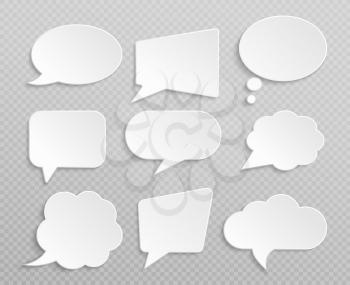 White blank retro speech bubbles isolated vector set. Illustration of cloud bubble speech for communication
