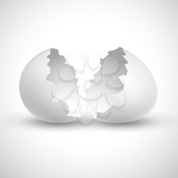 White opened easter with shell broken isolated vector illustration. Shell broken egg, eggshell fragile empty