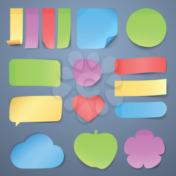 Sticky note papers, memo stickers vector collection. Illustration of colored memo paper blank sticky