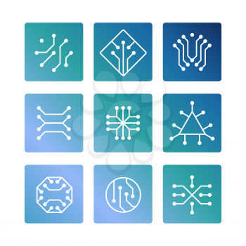 Electronic computer chip circuit and motherboard equipment icons set. Vector illustration