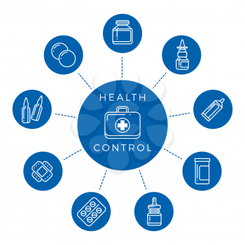 Health control linear icons of set concept medical. Vector illustration