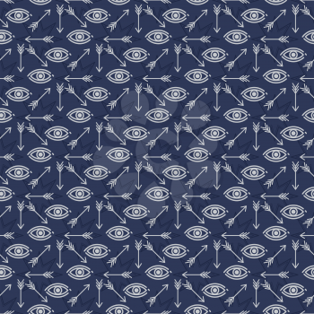 Abstract seamless pattern design with stars eyes and arrows - esoteric style background. Vector illustration