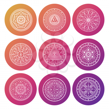 Set of white occult, mystic, spiritual, esoteric bright vector icons illustration