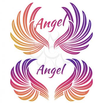 Bright angel wings emblem isolated on white background. Vector illustration