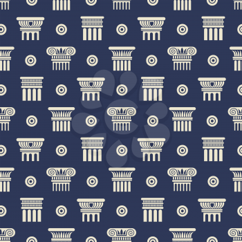 Greek and roman ancient columns seamless pattern background. Vector illustration