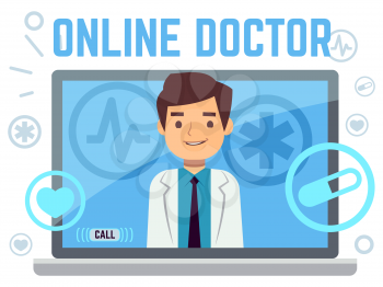 Online doctor consultant flat icons on white background. Vector illustration