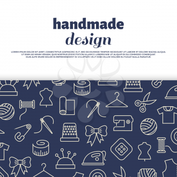 Sewing, needlework, handwork banner design with line icons. Vector illustration