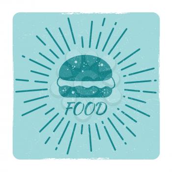 Grunge food hipster badge - vintage retro burger emblem. Vector illustration