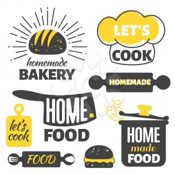 Retro cooking badges - home made food emblems set. Vector illustration