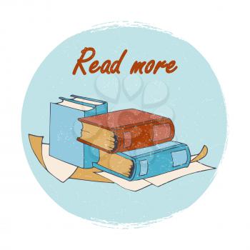 Grunge books store or library emblem - read more banner. Vector illustration