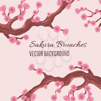 Springtime japanese traditional vector background with blossom cherry sakura tree brunches. Blossom spring sakura tree, bloom pink flower on branch illustration
