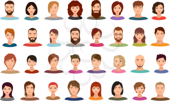 Women and men business people team vector avatars male and female profile portraits isolated. Face female and person and male businessman illustration
