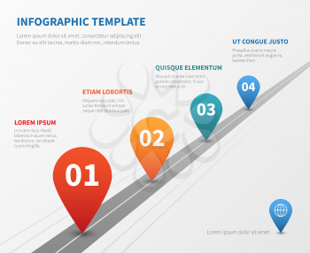 Company timeline vector infographic. Milestone road with pointers. Pointer on timeline road, workflow process point illustration