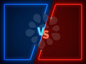 Versus battle, business confrontation screen with neon frames and vs logo vector illustration. Battle banner match, vs letters competition confrontation