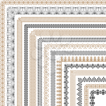 Seamless vintage decorative frame borders with corners vector collection. Illustration of pattern border ornament corner frame