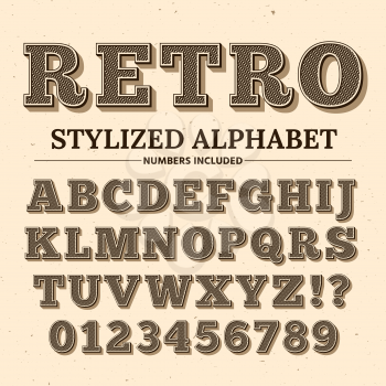 Vintage typography vector font. Decorative retro alphabet. Old western style letters and numbers. Illustration of alphabet typography, vintage calligraphy letters and numbers