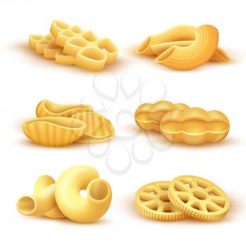 Italian pasta and spaghetti 3d realistic vector icons. Italian spaghetti illustration, menu pasta food for restaurant