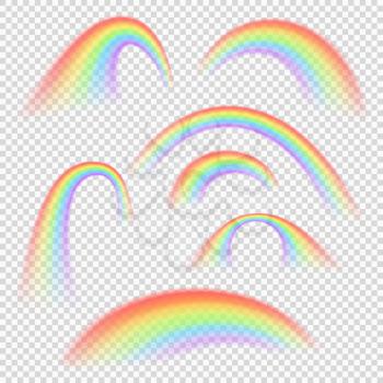 Different rainbow light shapes isolated vector collection. Illustration of spectrum arch rainbow bright of set