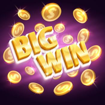 Big win money prize. Winning gambling vector concept with golden dollar coins. Money dollar win, prize and success, coins jackpot ilustration