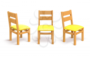 Wooden chair in different position isolated vector illustration. Furniture chair for office interior
