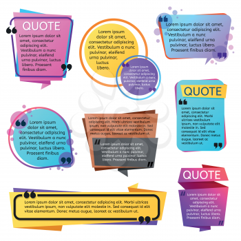 Various modern quote shapes vector set. Illustration of bubble speech with text message information