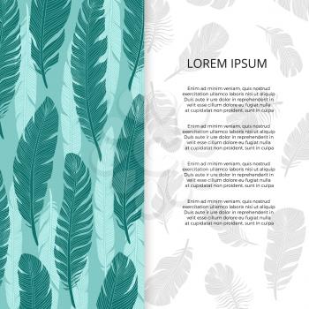 Bird feathers banner or poster design - brochure template with hand drawn feathers. Vector illustration